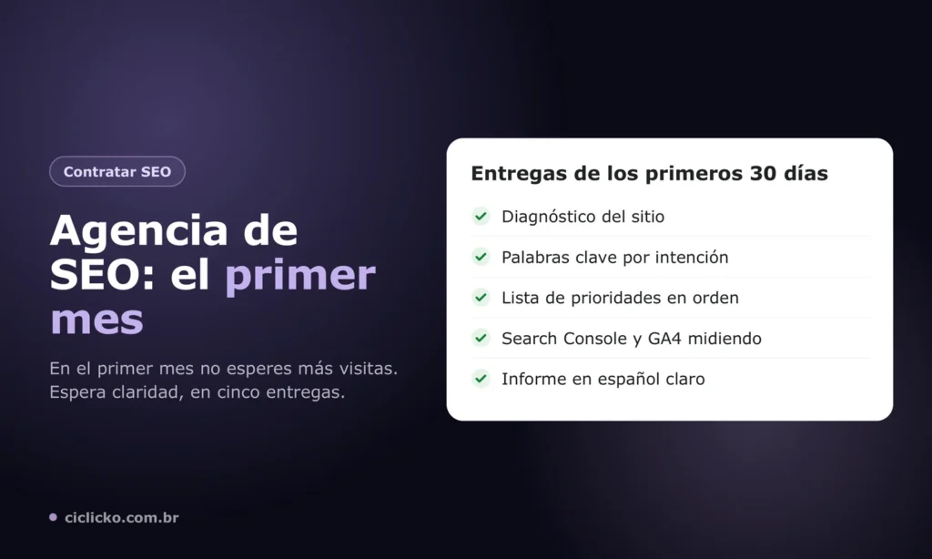 Checklist con las cinco entregas que una agencia de SEO debe hacer en el primer mes