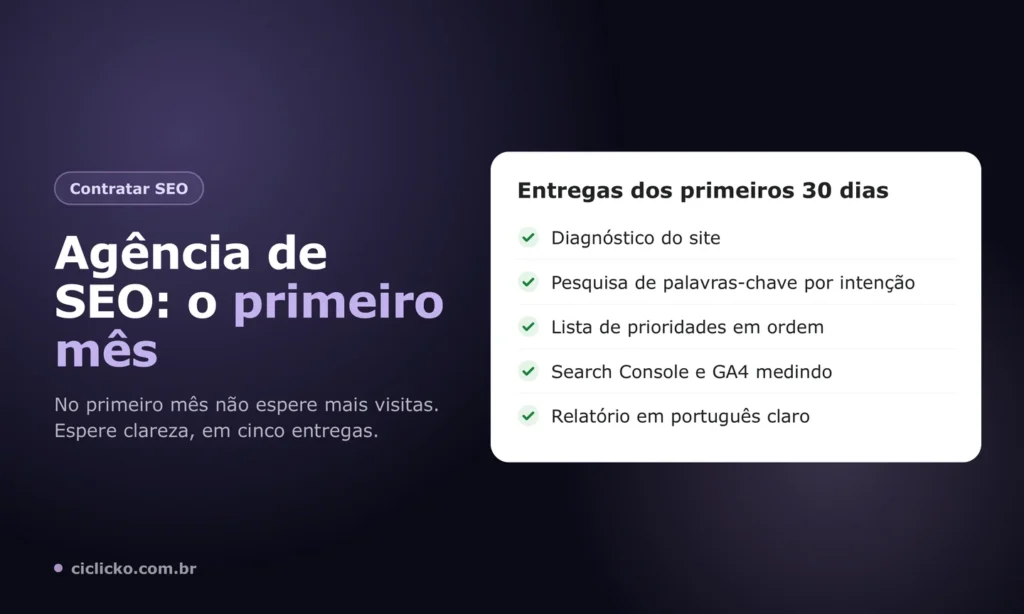 Checklist com as cinco entregas que uma agência de SEO deve fazer no primeiro mês