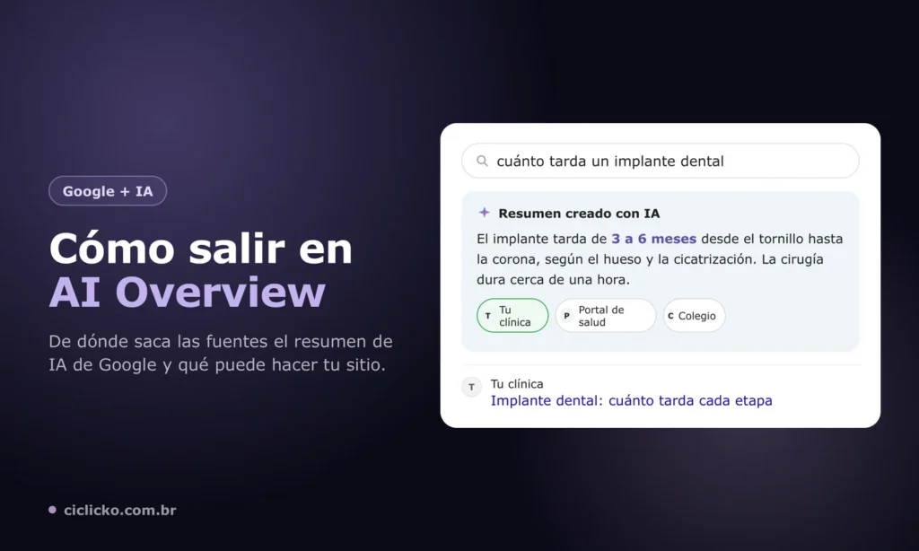 AI Overview de Google con la respuesta y el sitio de la empresa entre las fuentes citadas