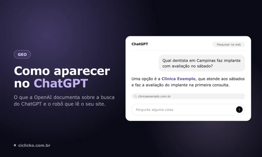 Resposta do ChatGPT com busca na web recomendando uma empresa e citando o site dela como fonte