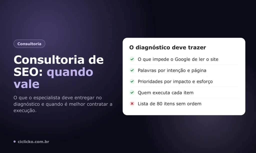 Checklist do que um diagnóstico de consultoria de SEO deve trazer