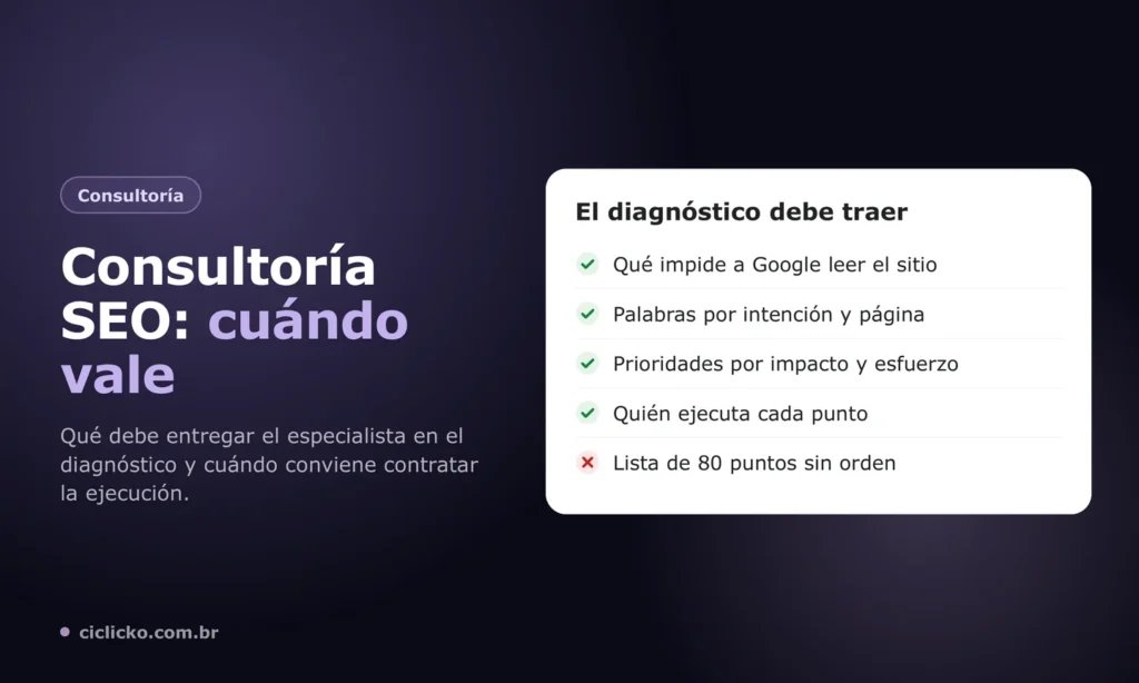 Checklist de lo que debe traer el diagnóstico de una consultoría SEO con especialista