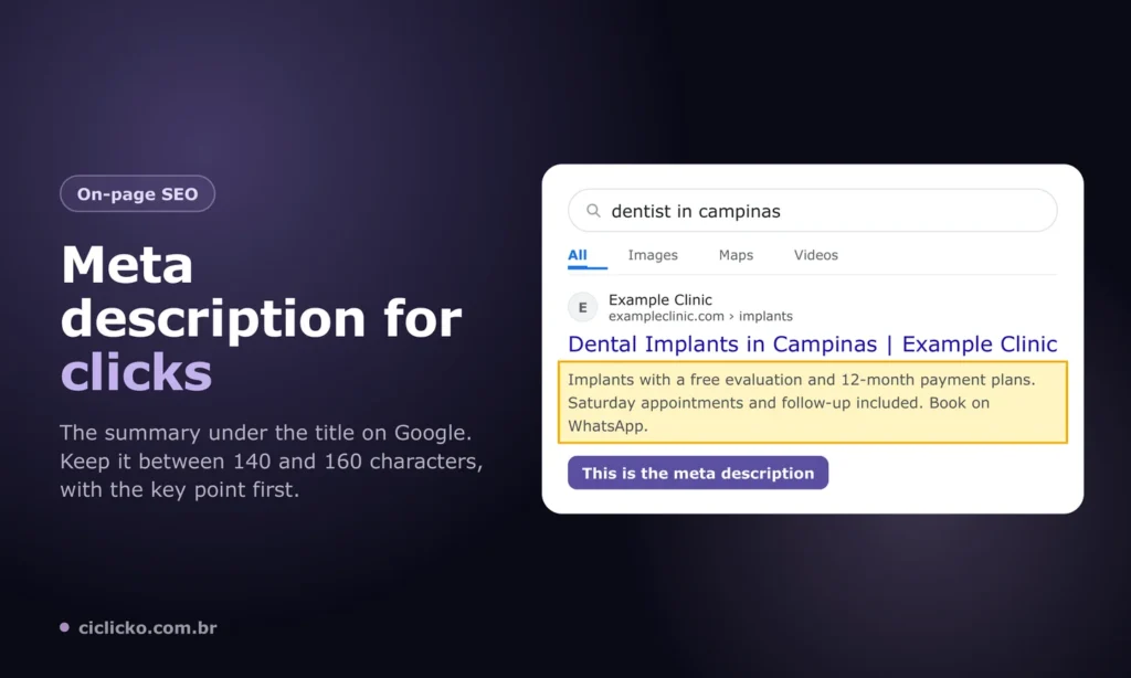 Google search result with the meta description highlighted right below the page title