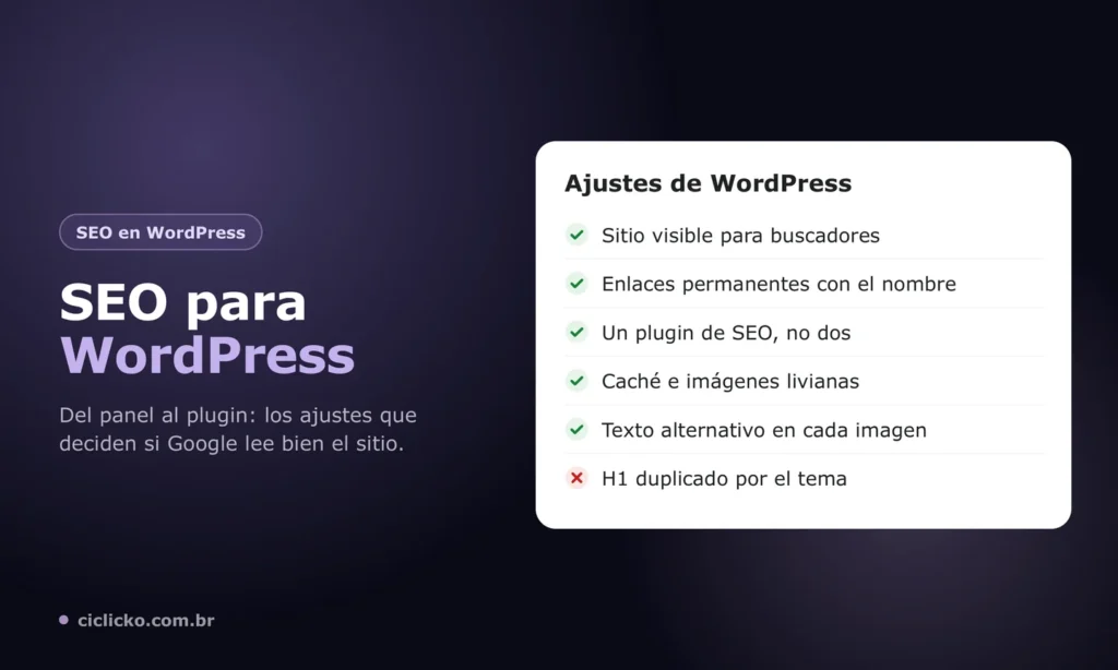 Lista de ajustes de SEO para WordPress, del panel al plugin, con el error de H1 duplicado