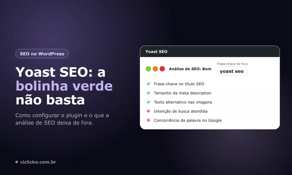 Análise de SEO do plugin Yoast com a bolinha verde e itens que a análise não mede